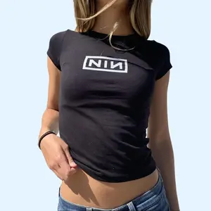 Nine Inch Nails Baby Tee, Y2k Top, Women Summer Short Sleeve Shirt, Y2k 2000 tops, Casual Cotton Tee, Gift For Girlfriend