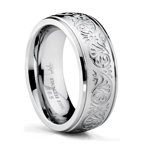 Women's 7MM Stainless Steel Elegant Florentine Engraved Circle Band - Non Tarnish Female Invisible Promise Ring, Jewelry Rings with 4-13 Fit Range