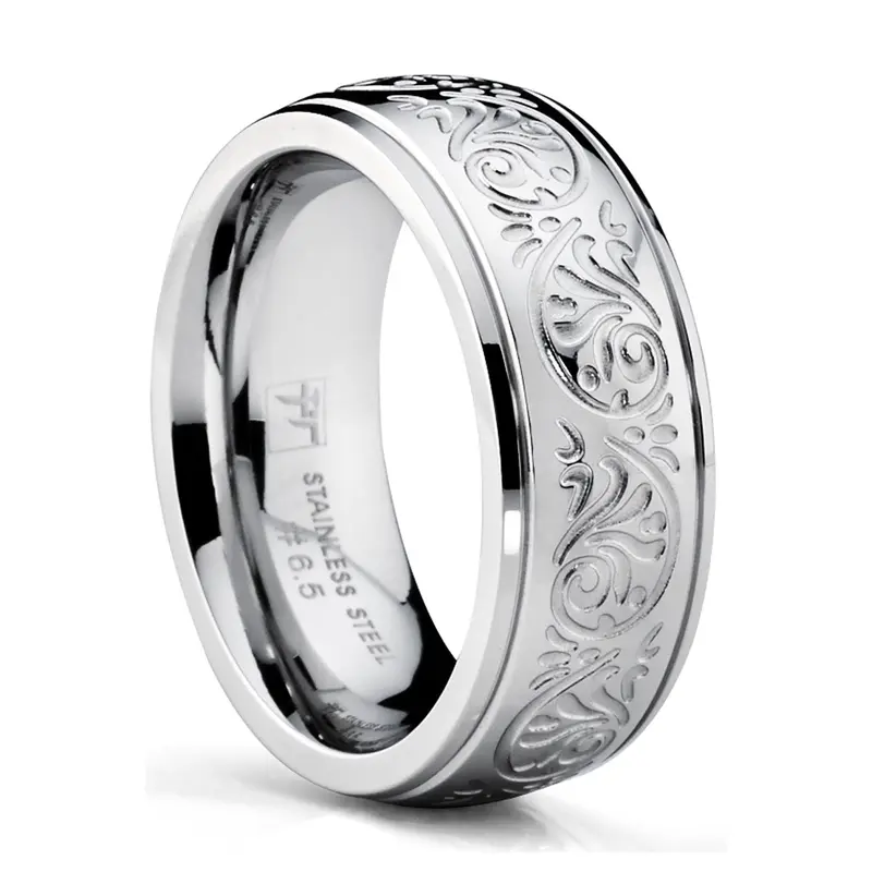 Women's 7MM Stainless Steel Elegant Florentine Engraved Circle Band - Non Tarnish Female Invisible Promise Ring, Jewelry Rings with 4-13 Fit Range