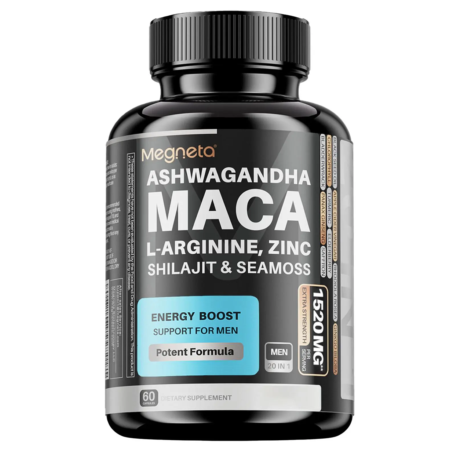 MEN’S CONFIDENCE – 20-in-1 Vitality Formula with Ashwagandha, Seamoss, Shilajit, L-Arginine & L-Citrulline | Energy & Wellness Support – 60 Capsules