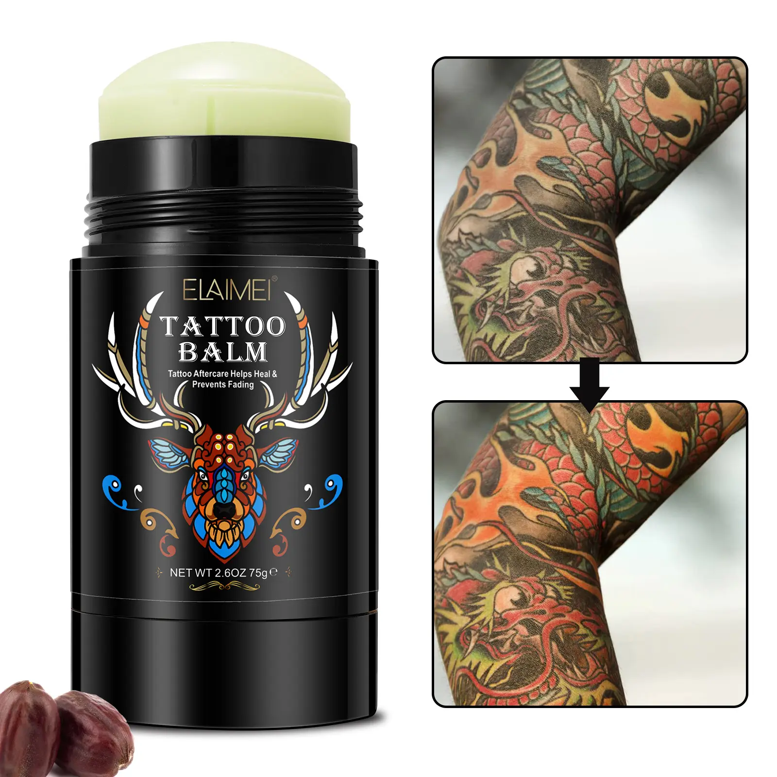 Elaimei Rotating Tattoo Aftercare Cream 75g, Tattoo Treatment Balm Stick, Tattoo Aftercare Cosmetics, American Version, Moisturizing & Nourishing Formula, Ideal for Tattoos, Easy Application