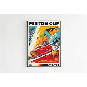 Cars Poster, McQueen poster, Piston cup poster, cartoon poster, Children's bedroom decor, Lightning McQueen, Cars movie poster, Gift poster