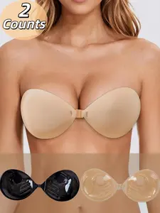 1/2 Counts Adhesive Thick Push-Up Bra, Backless Strapless Invisible Bra, Reusable Bust Enhancer, Fit, Strapless Silicone Push-Up Bra Cups, Self-Adhesive Invisible Bra Pads For Dresses, Wedding Dresse