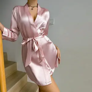 Kimono Robe Bathrobe Robes Luxurious Soft Satin Bridesmaid Robe for Women Comfortable Spa Robe With Belt Women's Sleepwear Womenswear Blue