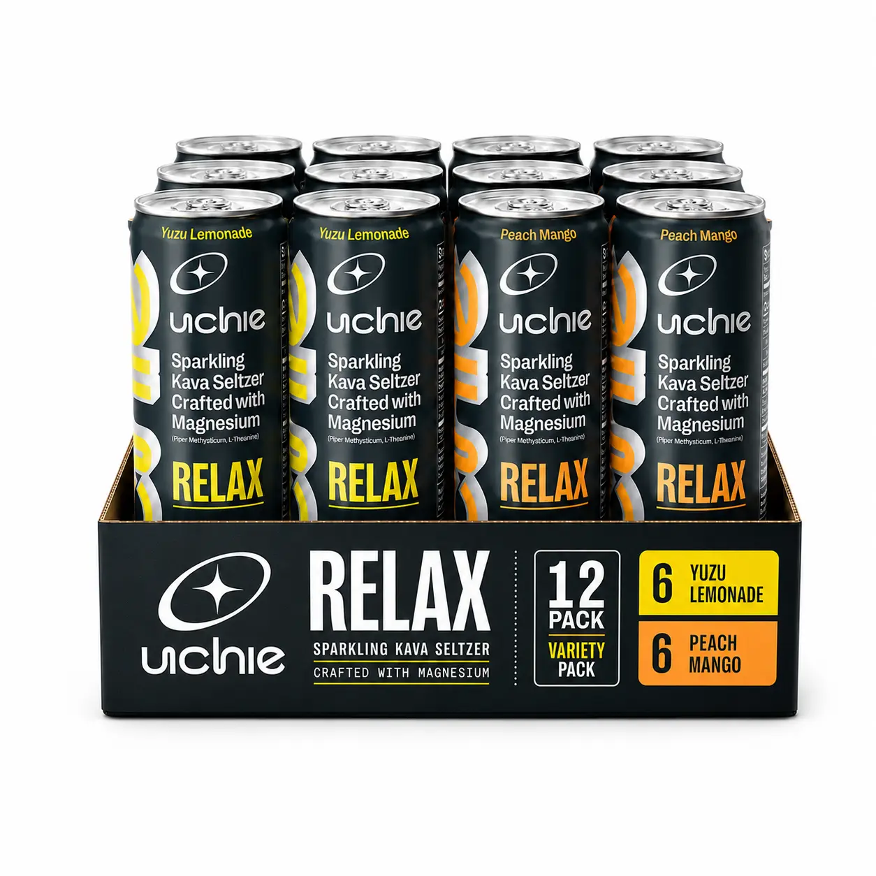 Uchie Relax Kava Seltzer - 12 Cans | Non-Alcoholic Sparkling Drink with 1000mg Kava Root Extract, L-Theanine & Magnesium