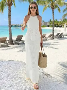 Women's Spring Summer New Lace V-Neck Knit Sweater Set, Tight-Fitting Short Skirt, Hollow Design, Casual Vacation Style