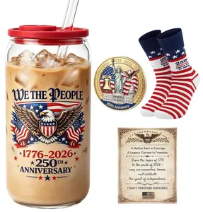 Ultimate 4th of July Gift Box – America 250th Anniversary Set (1776–2026) with Glass Cup, Flag Socks, Coin & Declaration | Patriotic Gifts
