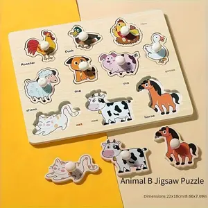 Wooden 3D Puzzle Toy, Theme Matching Board, Early Education Geometry Pairing, Cognitive Learning, Hand-Eye Coordination Development, Wooden Stacking Puzzle