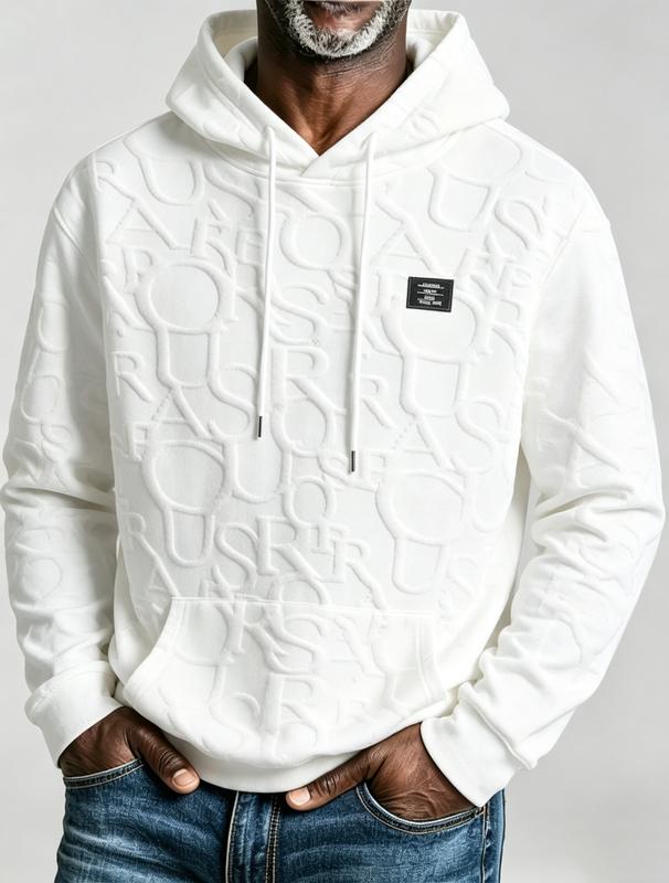 Men's Casual Jacquard Streetwear Hoodie | Minimalist Basic Sporty Pullover