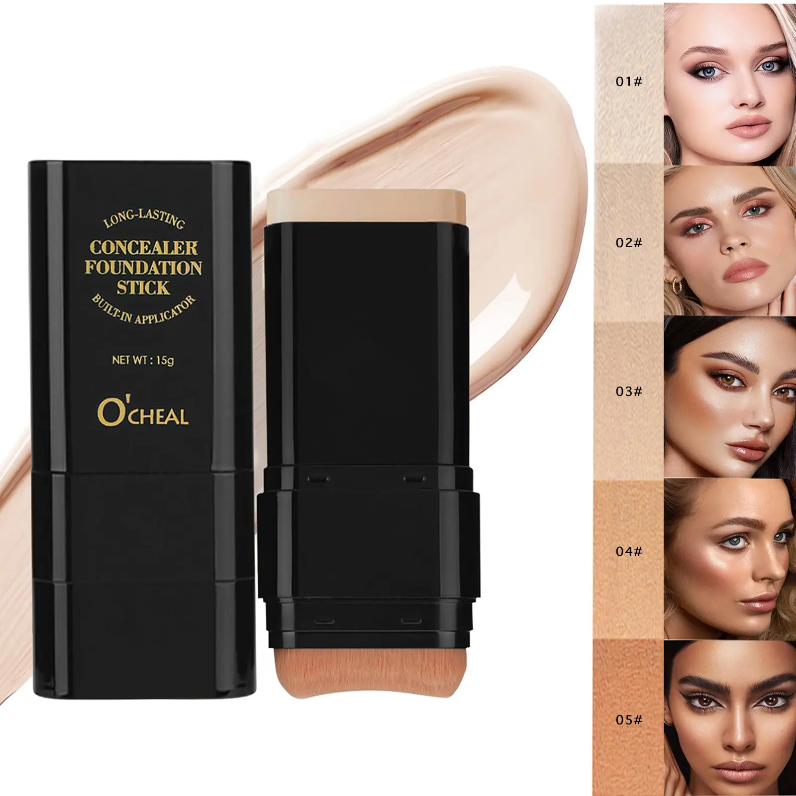 5 Shades Waterproof Concealer Stick with Applicator Brush - Full Coverage Hide Acne Scars, Lightweight Travel-Friendly for All Skin Types medium  coverage  concealer tiktokshopspringglowup