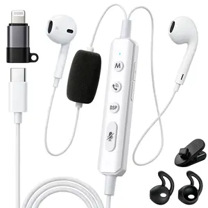 KM08 White In-Ear Monitor Karaoke Headset with Mic, Real-Time Voice Monitoring, Built-in Sound Card for Sound Effects & Voice Changer, Wired Earbuds 2-in-1 Microphone & Headphone for TikTok, YouTube