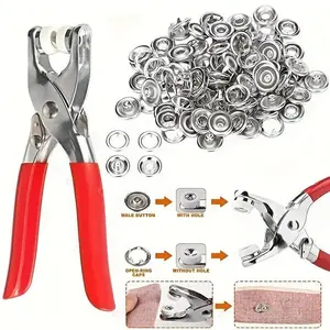 Including 400pcs Invisible Colored Metal Buckle & 1 Count Manual Pressure Pliers,Household Sewing Accessories for DIY Handicraft Clothing & Hat,Buttons & Pliers Tool Kit,Seamless Stitching Sewing Kit Tools,Sewing Supplies Crafts.