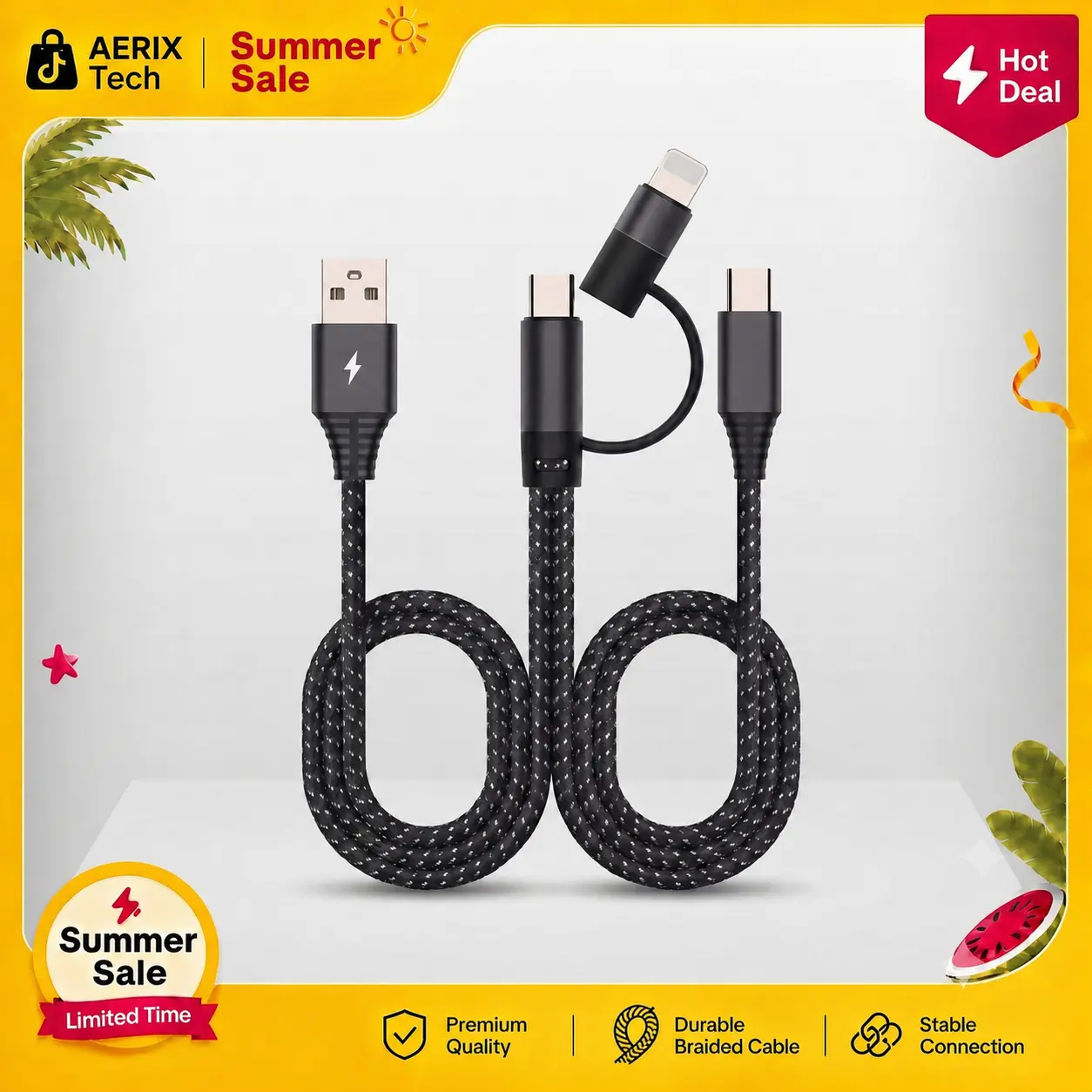 3-in-1 Universal Sound Card OTG Live Broadcast Cable, High-Quality Transmission Mobile Multifunctional Charging Cable, Durable 1-to-2 Digital Audio Adapter for Apple, Android, Type-C Phones with Dual Connector Accessory Protection