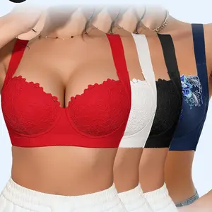 Ecomilky 5PCS Women Sexy Lace Comfortable Bra Wide Straps Not Easy To Fall Off Push Up With Comfortable Skin-friendly Fabric Womenswear Elegance push up bra bra bras for women Lace Wireless Bra Everyday