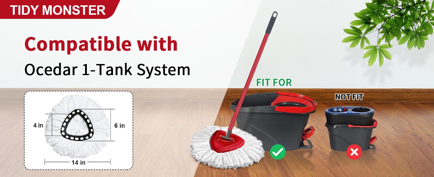 For O-Cedar EasyWring Mop Head Replacement, Spin Mop Microfiber Refill with Scrub Brush Head for 1 Tank System, Mop Accessories
