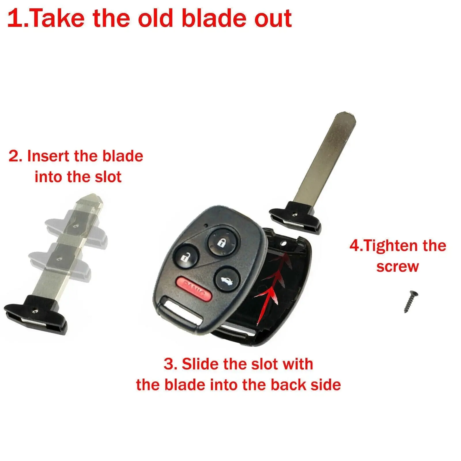 4 Button Remote Key Shell Case DIY Repair Kit Compatible with Honda Accord 2003 - 2013 – Easy Fix and Durable