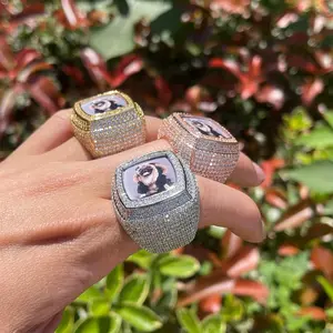 Hip Hop Men’s Square DIY Photo Ring | Iced Out Copper Ring with Cubic Zirconia | -Tone Street Style Jewelry