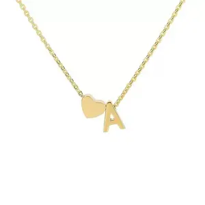Personalized Letter Initial & Heart Charm Necklace - Gold Plated, Silver Plated Fashion Costume Body Jewelry