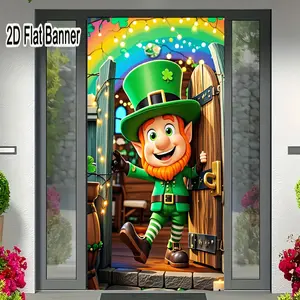 2D flat banner, 1pcSt. Patrick's Day Leprechaun Backdrop, Wall Hanging Backdrop, Cheerful Green Top Hat & Clover Decorations for Festive Party Video Backgroundgalentines party decor, valentine day decor, decorations for valentines day