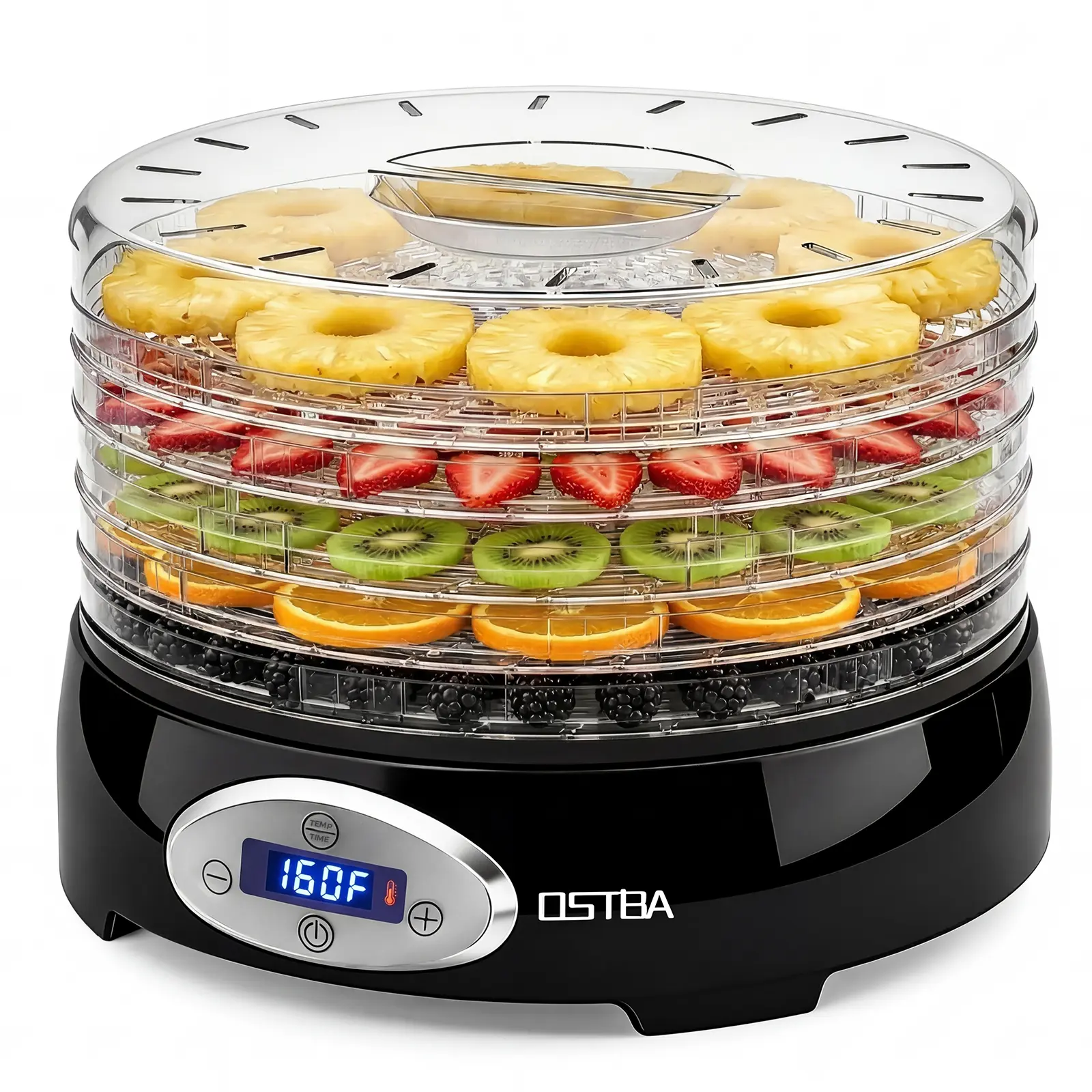 OSTBA 5-Tray Food Dehydrator, 95–160℉ Adjustable Temp, 48H Timer, 420W Food Dryer for Fruits, Vegetables, Jerky, Herbs, Home Use