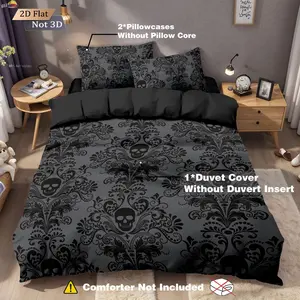 Gothic Skull Bedding Set, Complete Set, 3-Piece (quilt Cover + 2 Pillowcases), Soft Comfortable, Suitable for All Seasons, Skull Pattern, Soft Bedding Sets