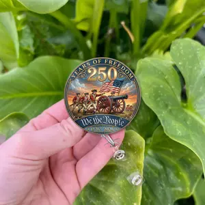 USA 250th Anniversary Badge Reel: We The People 1776-2026 Patriotic Retractable ID Holder 4 of July Semiquincentennial Independence Day Gift for Nurse Doctor Teacher Nursing Student or Coworker