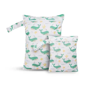 2 Pcs Cute Whale Wet Bags, Waterproof Diaper Pouch, Diaper Organizer, Diaper Handbag Tote, Travel Must-Have for Baby, Travel Diaper Tote