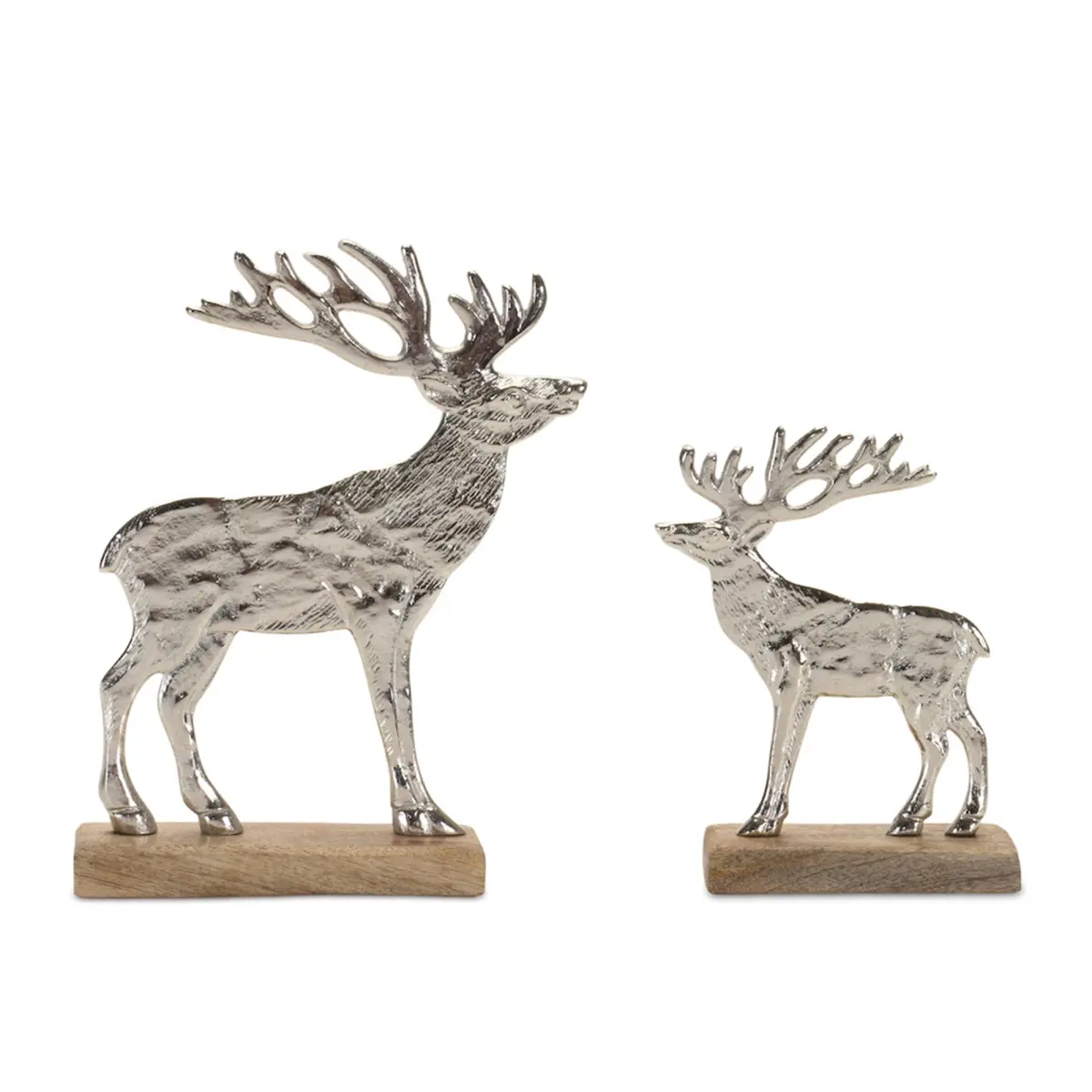 Melrose 90454DS Rustic Deer Silhouette Figurines & Miniatures Set of 2 - 7 in. & 9.5 in. - Silver & Brown Wood-Aluminum Construction