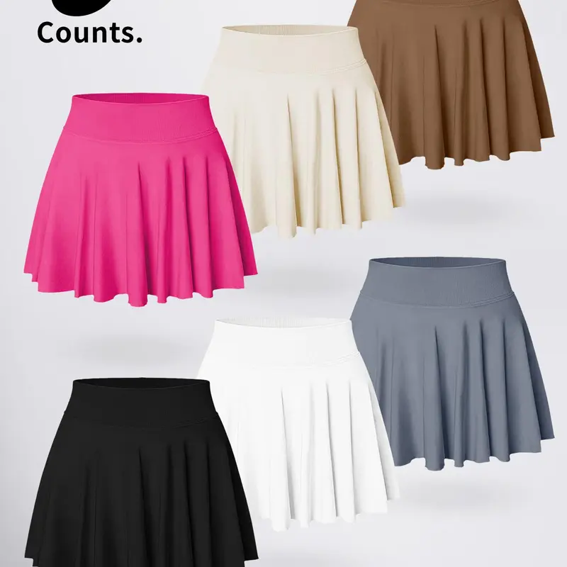 Women's Plain Two-In-One Anti-Exposure Sports Skirt Pants, Tennis Skort, Stretchy Skorts, Workout Skorts, Workout Skirts, High Waisted Skorts, High Waist Butt-Lift, Ideal for Intense Workouts and Gym, Summer Fashion