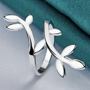 girl Adjustable Vine Leaf Open Ring – Silver-Plated Branch Design Minimalist Nature Inspired Finger Ring for Women, Lightweight Fashion Jewelry
