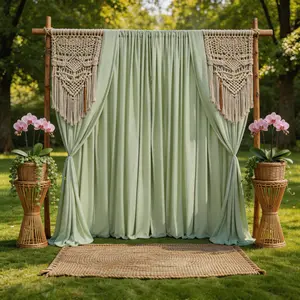 5x10FT Pea Green Soft Flowing Polyester Curtains 6 Panels, Backdrop Drapes with Beautiful Hang for Ceremony, Reception, Baby Shower, Studio Decor