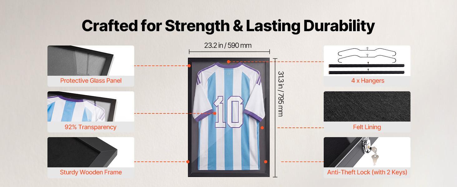 VEVOR Wooden Sport Jersey Frame Display Case 2-Pack (31.3x23.2in) - Photo Picture Item Frame with 98% UV-Protection PC Panel, Hanger, Magnetic Lock, Home Decor Room Decor for Baseball Basketball Shirts, Picture Frames#BackToSchool