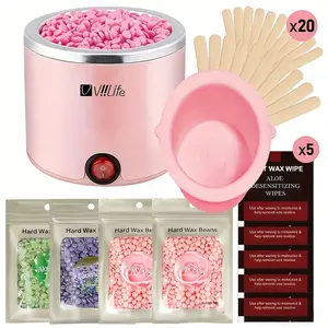 Viilife Complete Hair Removal Kit, Portable Wax Heater 200cc, Includes Wax Heaters, Wax Beans, Hard Wax Beads, Wooden Sticks, Wet Wipes, for Sensitive Skin
