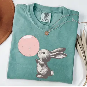 Comfort Colors Cute Bunny and Bubblegum TShirt, Bunny T-Shirt, Rabbit Tee, Cute TShirt, Cute Gift for Her, Bunny Tshirt,Pink Bunny Tee