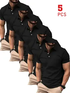 5-Pack Men's Bestselling Polo Shirts, Top, Solid Color Versatile Pieces, Modern Casual Style, Business Wear, Unisex, Summer New, Breathable Daily/golf Shirts, Multiple Colors, Menswear