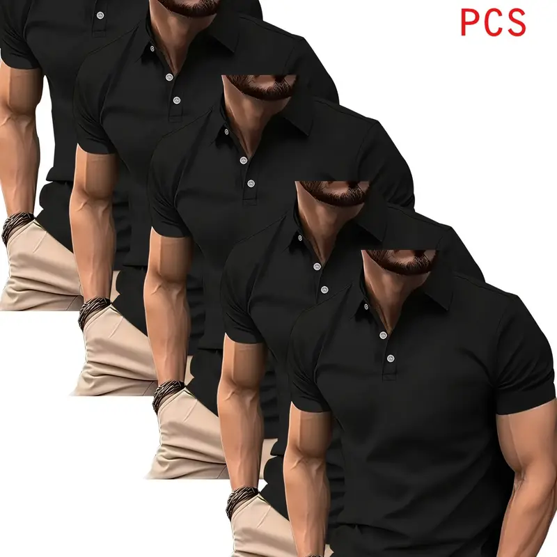 5-Pack Men's Bestselling Polo Shirts, Top, Solid Color Versatile Pieces, Modern Casual Style, Business Wear, Unisex, Summer New, Summer Polos, Breathable Daily/golf Shirts, Lightweight Golf Polo, Multiple Colors, Casual Breathable Clothing, Menswear