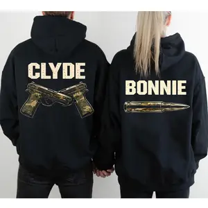 Bonnie Clyde Couple Matching Hoodies Casual  Fleece Fabric Pullover Hooded Sweatshirt for Women for Men, Perfect Gift
