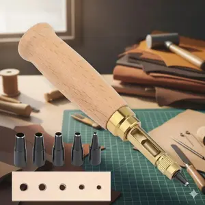 Professional Belt Hole Punch Kit: Industrial-Grade Quiet Rotating Punch Heads, Anti-Slip Manual Tool for Leather Work & DIY Crafts. Durable Metal & Plastic Drilling Accessories for Accurate Eyelet Punching. Handcraft