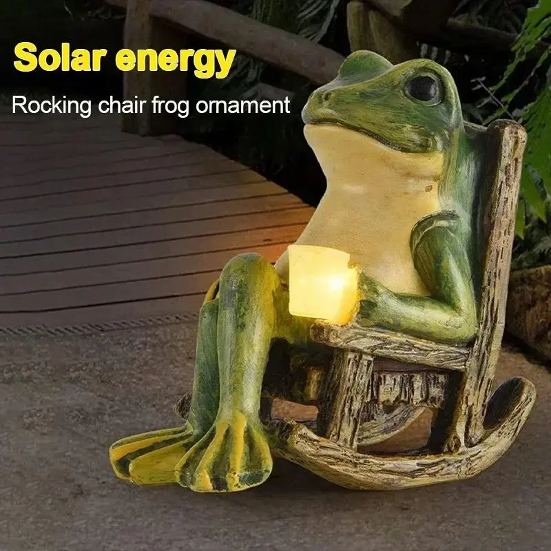 Solar-powered frog lamp, outdoor waterproof resin decorative garden light suitable for courtyard, park, and pathway landscape lighting decoration.Courtyard ambiance ornament, soothing outdoor decorative lighting