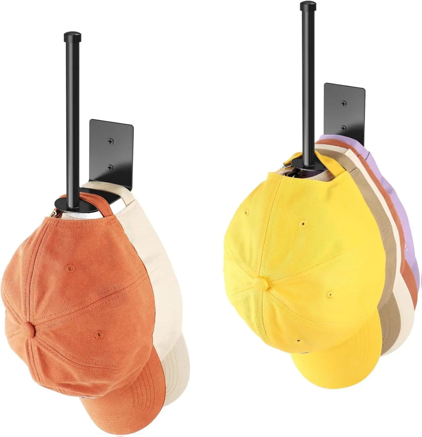 2-Pack Stainless Steel Hat Racks with Marble & Wooden Accents - Hangable Hat Hooks, Self-Adhesive & Wall-Drilled Installation Organiser for Men's Accessories, Bedroom Closet Room Decor