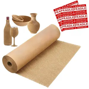 1Roll Honeycomb Packing Paper,11.8 inch x 32 ft Bubble Cushioning Wrap for Packing Moving,Products Gifts Wrapping Paper,Recyclable and Biodegradable Shipping Packing Materials with 12 Fragile Sticker Labels, Gift Wrapping, Gift Wrapping Supplies