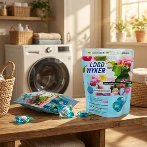 LDBD WYKER Ocean Scent 5-in-1 Laundry Pods, Concentrated Deep Stain Removal & Deodorizing, Long-lasting Freshness, Anti-Static Fabric Care, Quick Dissolve No Residue, Phosphorus-Free Gentle, Portable Travel Bag, 50 Loads