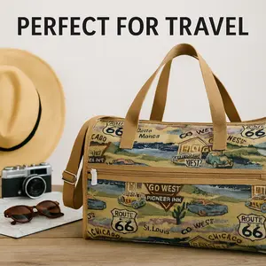 Route 66 Classic Explorer Duffel Bag with Adjustable Shoulder Strap and Multiple Zippered Compartments