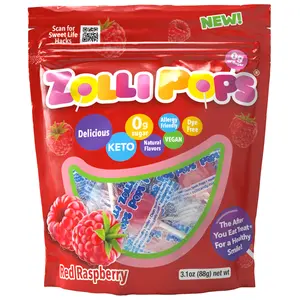 Zollipops Red Raspberry 3.1oz Pouch Delicious, Zero Sugar, KETO, Gluten Free, Vegan, Allergy Friendly, No Artificial Dyes, Kosher Candy Snack Sweet