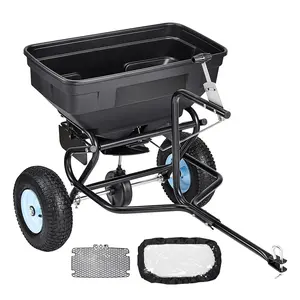 Tow Behind Broadcast Spreader With 130 Lb Capacity, Tow Or Push Garden Spreader, 13-Inch Tires, 30 Adjustable Settings, 9.8-Foot Spreading Width, Lawn Spreader For Seed Fertilizer Salt Ice Melt, Durable Construction