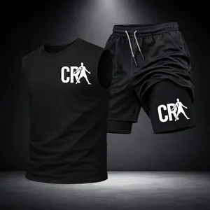 Men’s Black Workout Set Sleeveless Tank Top & Sports Shorts 2-Piece Gym Outfit