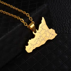 Stainless Steel Sicily Island Map City Necklace Couple Style Titanium Steel Pendant Jewelry