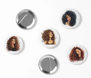 2.25" Round Button Pins-Curly Girl  6-Pack (Brown)