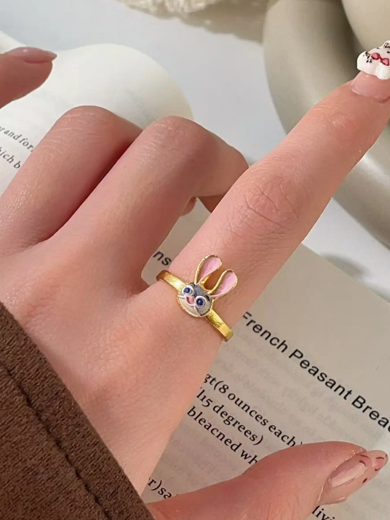 Cute Fox Ring, Rabbit Ring, Couple Friend Cartoon Open Ring, Adjustable Animal Band, Fun Fashion Jewelry Set, Punk Style Daily Accessory