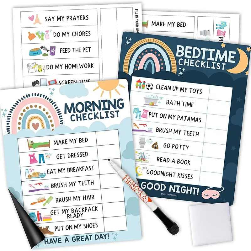 Hadley Designs Magnetic Rainbow Boho Dry Erase Wall Chart - Classroom Supplies Chart, Reusable Learning Tool for Kids’ Habit Building & Morning Routine Tracking, Office & School Educational Supplies, Melamine Eraser